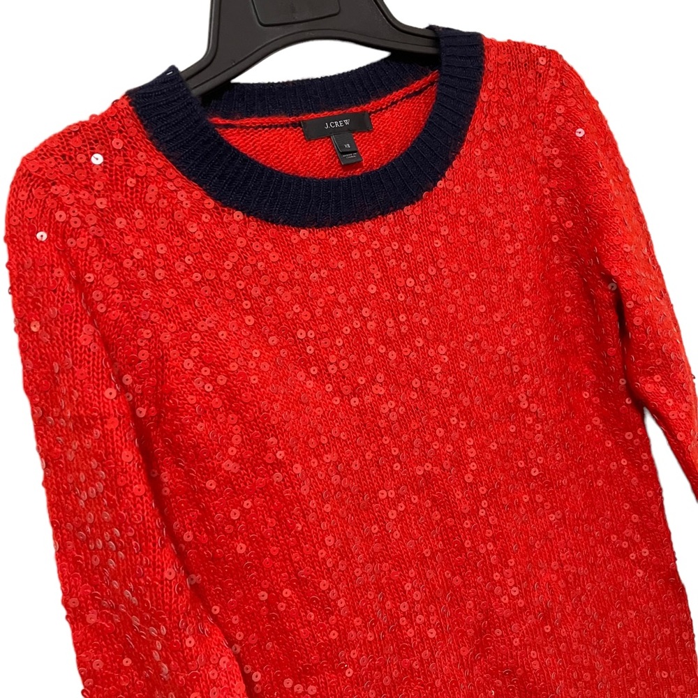 J. Crew Red Sequin Crew Neck Sweater